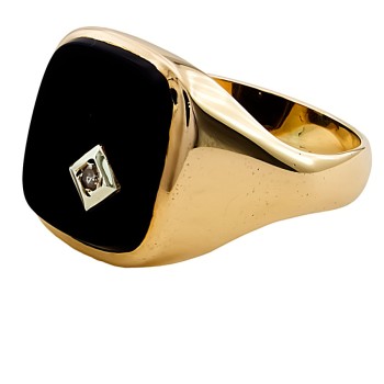 9ct Gold Onyx/ Diamond Signet Ring size S